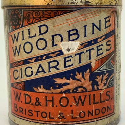 wild woodbine cigarettes 1885 RARE• c.1885, 60 'Wild Woodbine Cigarettes' TIN •WD & HO Wills, Bristol &  London