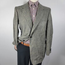 VTG Austin Manor Men's Tweed Sport Coat Blazer Two Button Gray Herringbone 46L