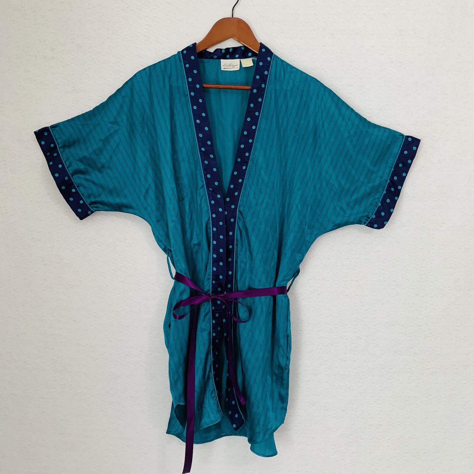Kathryn Robe Women S Turquoise Purple Stipe Polka Dot Kimono Loungewear Fairy