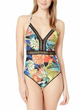 Lucky Brand L125920 Women's Malibu Canyon V-Neck One Piece Swimsuit Size Small