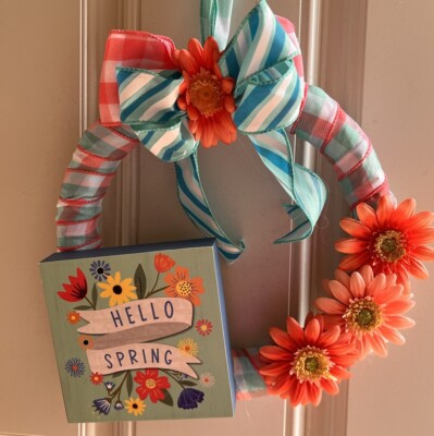 Fresh Spring Mini Hello Spring Wreath 9  Indoor Front Door Decor Teal Peach