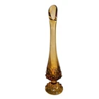Vintage MCM Fenton Glass Bud Vase Hobnail Amber Gold Swung Stretch Footed 11”