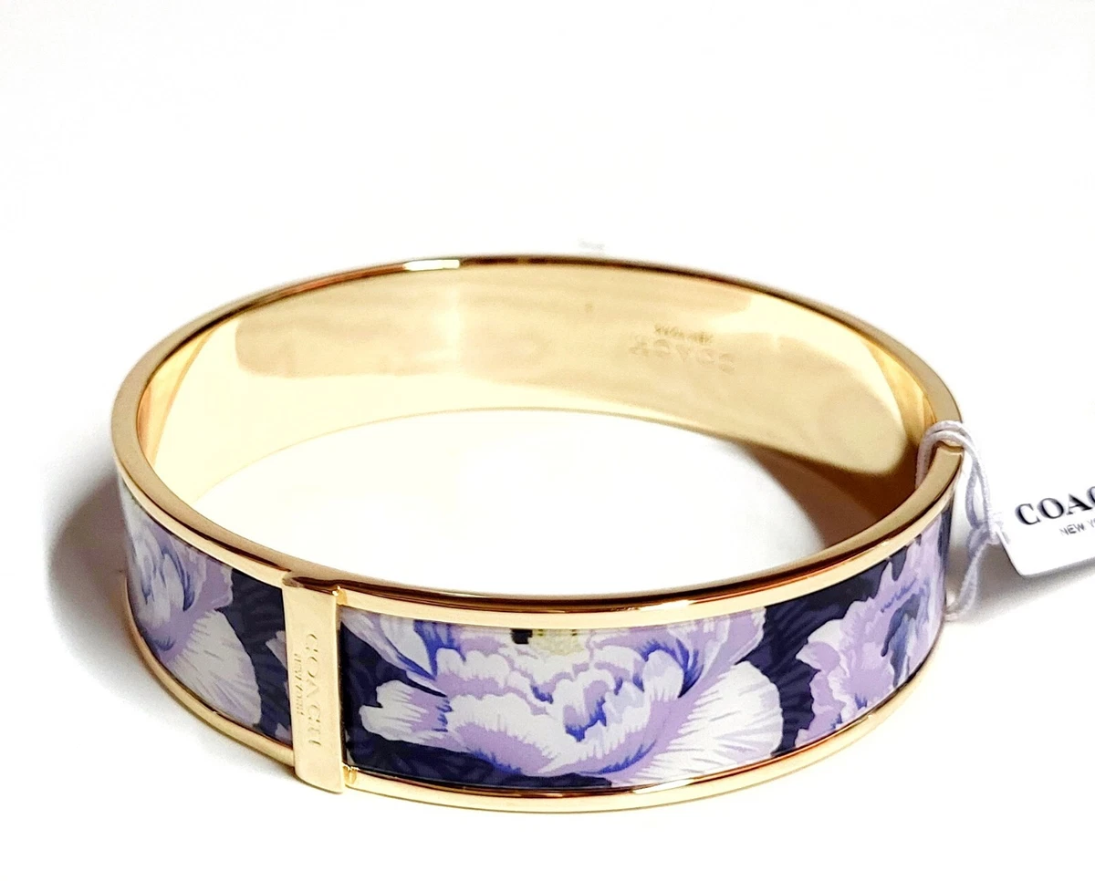 Coach Bangle Bracelet with Kaffe Fasset Print Gold Purple Multi Floral Brass New