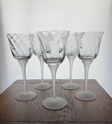 Valerie Frosted Optic Swirl Wine Glasses Crystal Clear Set 5 | eBay
