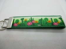 Cactus w/ Flowers Ribbon on Strong Webbing Key Fob Keychain Wristlet- US Shipper