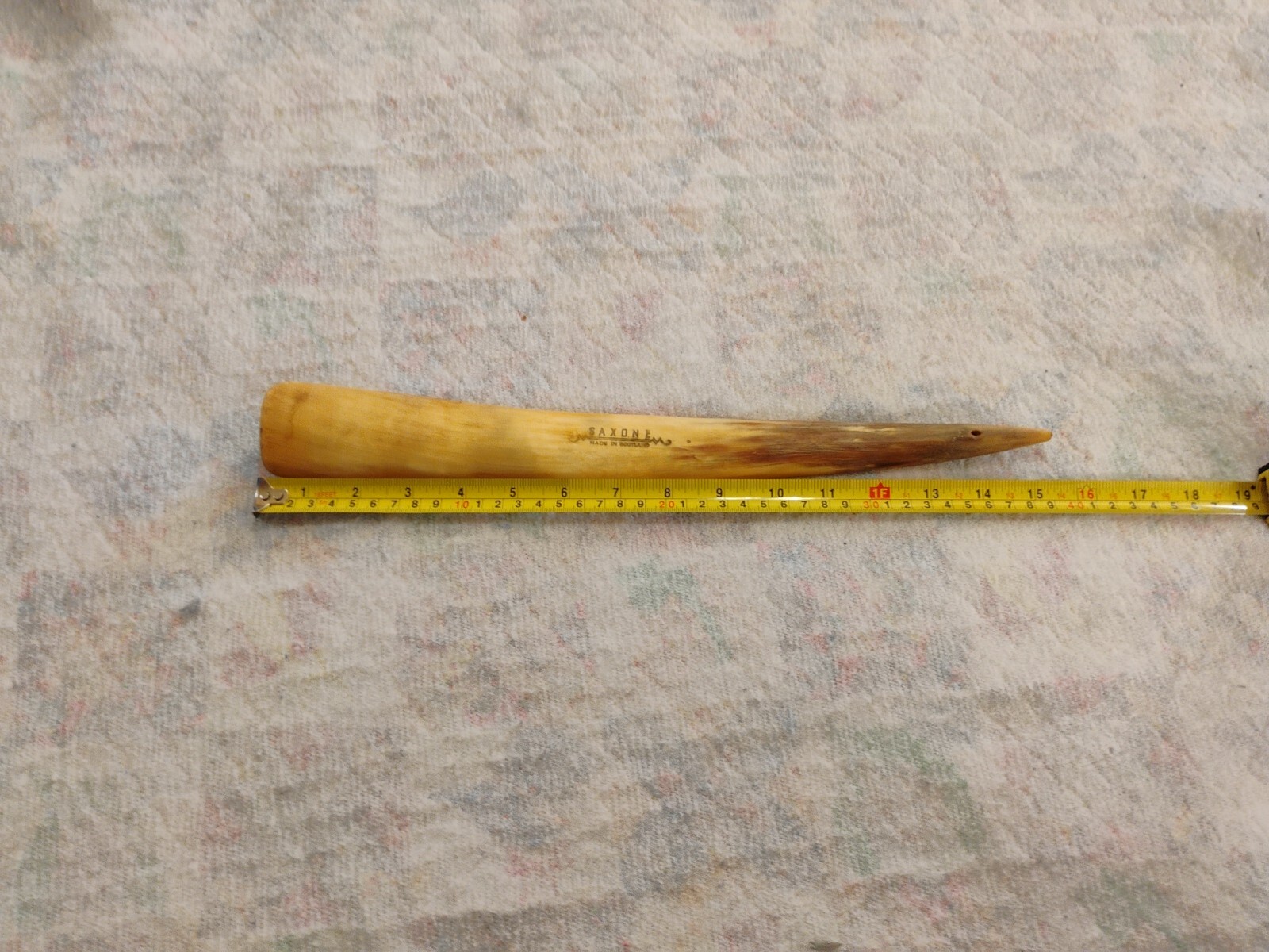 Vintage Saxone Ox Horn Shoe Horn Handmade In Scotland 15¼in Lanyard Hole Unique 