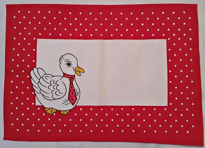 VINTAGE AUTHENTIC EASTER  DUCK DOTS PRINT RED WHITE COTTON COASTER DOILY