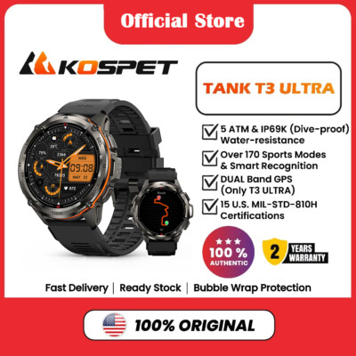 KOSPET TANK T3 Ultra GPS Smart Watch Men 470mAh 50M Waterproof AMOLED Display