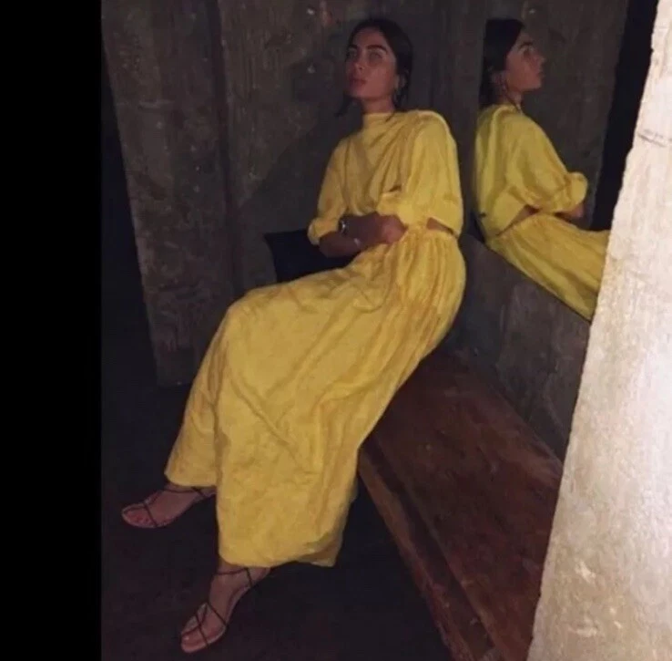 Abito Drappeggiato Lino Giallo Celine 38 Resort 2018 Phoebe Philo