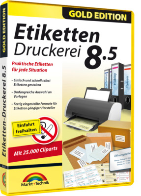 Etiketten Druckerei 8.5 Gold Edition - inkl. 25.000 Cliparts - Barcode - DVD-ROM