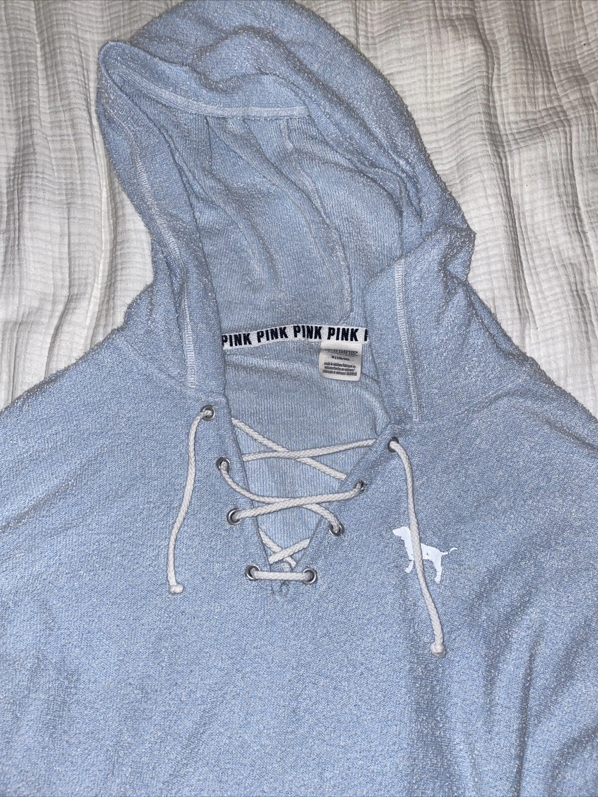 UNDERCOVER FELPA CON CAPPUCCIO IN PILE BLU VICTORIA'S SECRET "ROSA" TAGLIA M