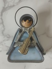Vtg Stained Glass Angel Christmas Ornament Guitar Violin A18