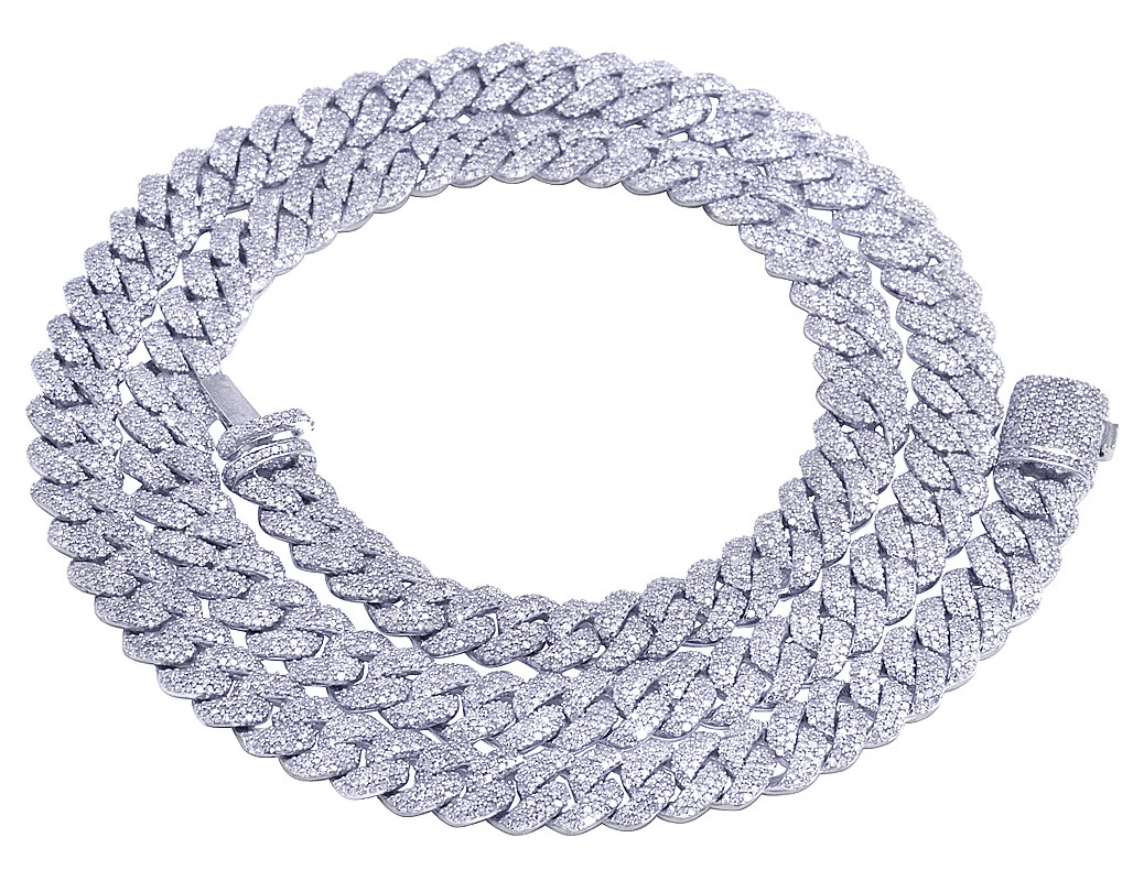 White Gold Miami Cuban Genuine Diamond Chain Necklace 8MM 8.7 CT