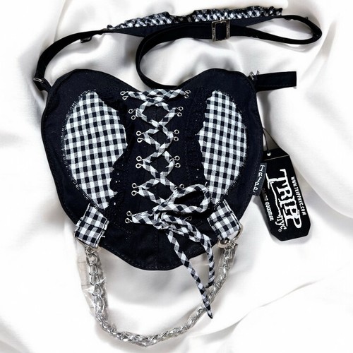 Black & White Gingham Bo Peep Bag with Chain and Ruffle Strap. New………Trip NYC
