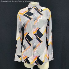 Mens 70s Vintage Funky Geometric Patterned Dagger Collar Button Up Shirt 40"