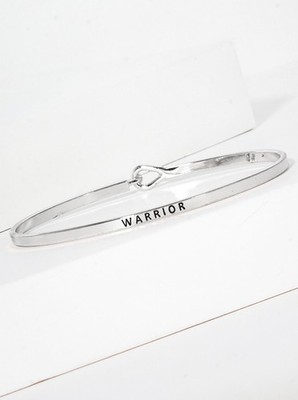 Warrior Engraved Brass Bangle, Polished, Interlocking Hook, Gold or Silver
