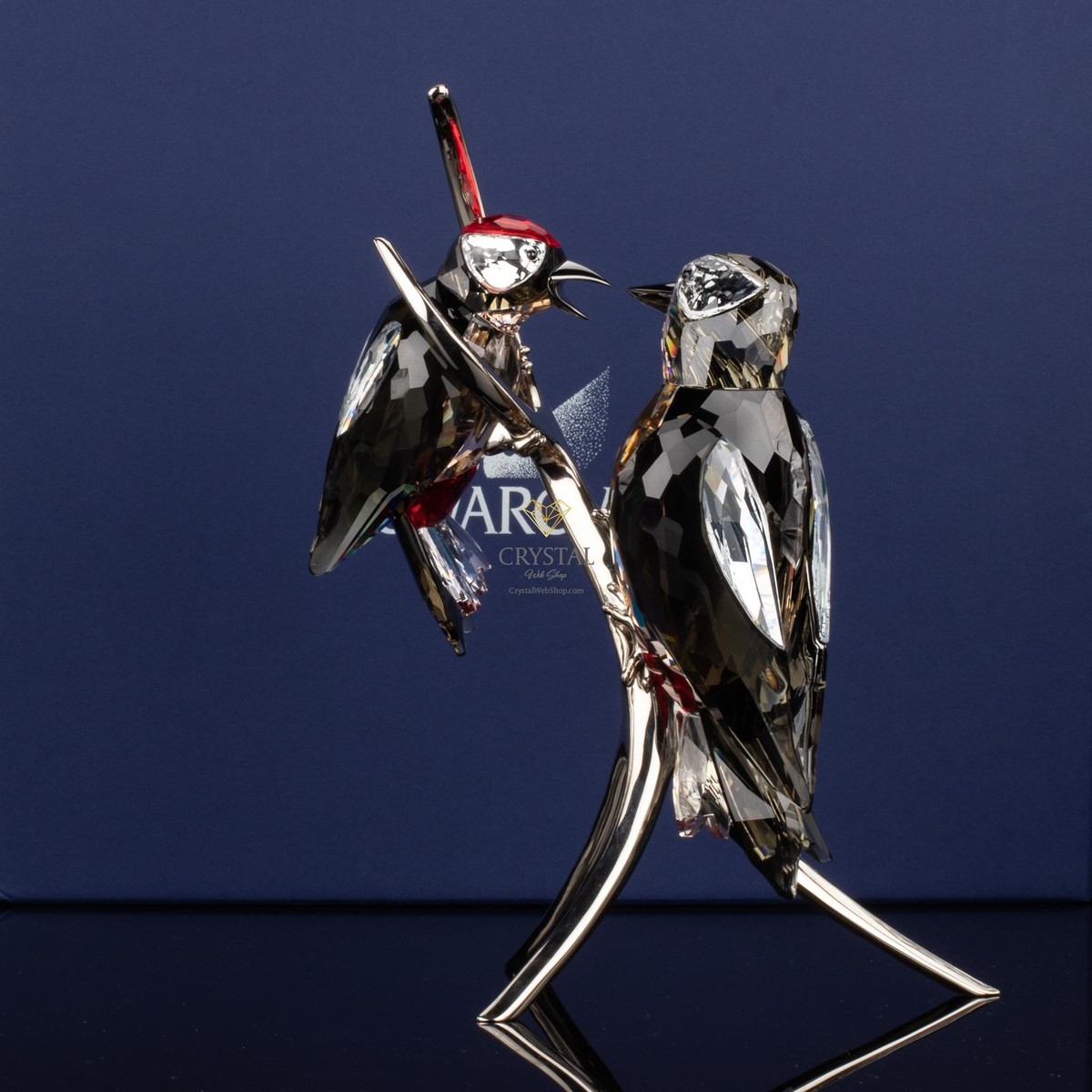 Swarovski Figurine Crystal Paradise Woodpeckers Black Diamond