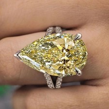 11.50 Ct Pear Natural Yellow Sapphire Diamond Wedding Ring 14K White Gold Size 7