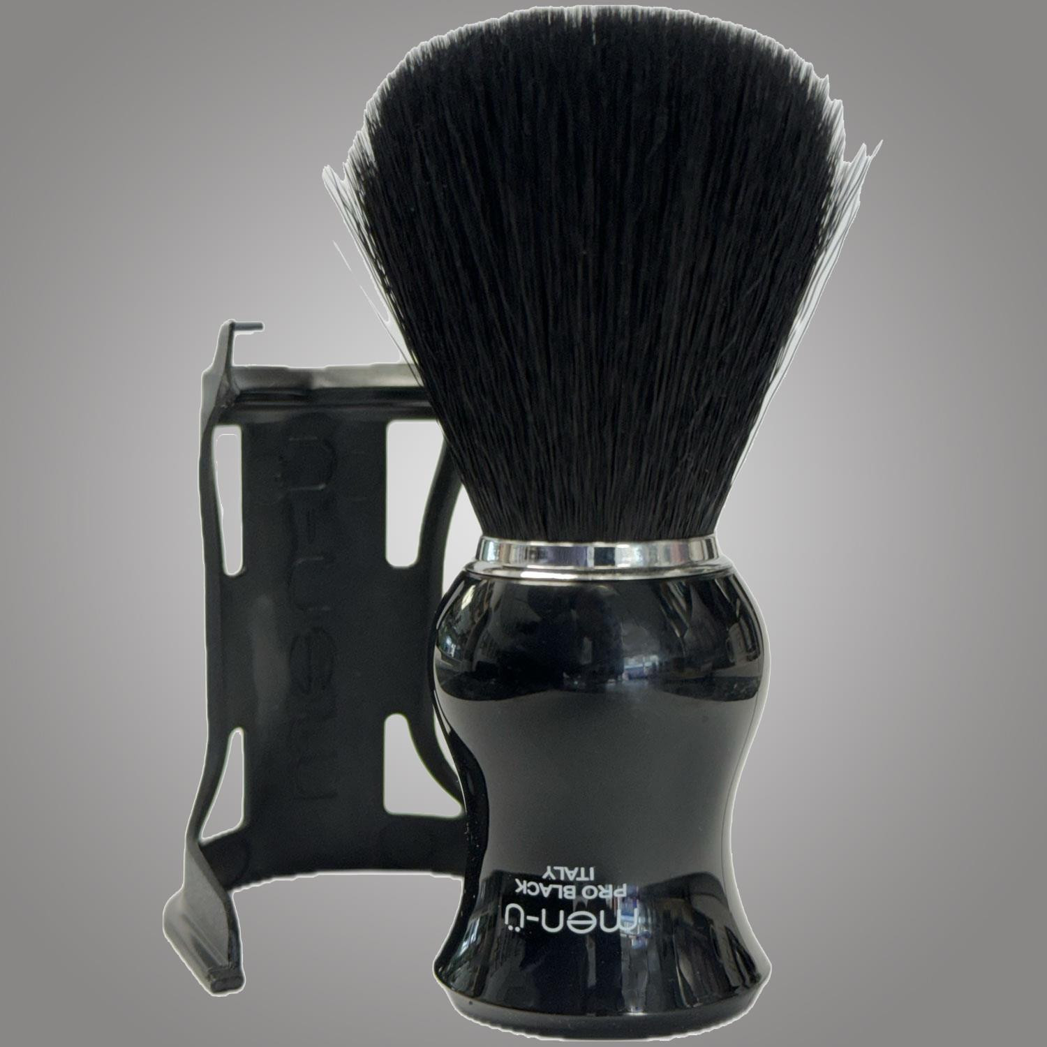 Black Pure Bristle Shaving Brush with black drip stand by men-u