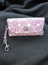 COACH CBH02 Floral Sunglass Glasses Case Purple Printed Canvas Leather Silvr EUC