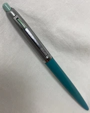 Vintage Scripto Side Click Button Release Ballpoint Pen Brushed Metal Turquois
