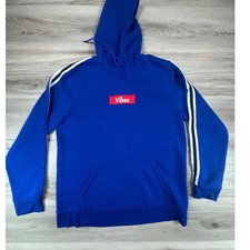 Brooklyn Cloth Mens XL Blue Vibes Box Logo Hoodie Striped Sleeve Sweatshirt