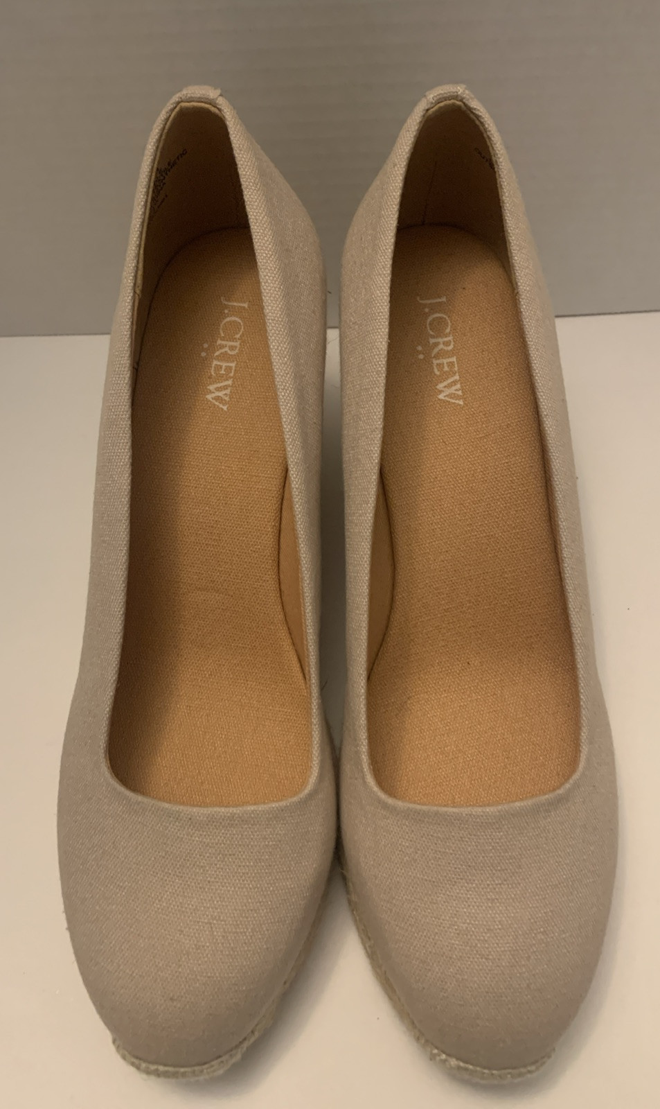 J. Crew Seville Pump Women's Size 9.5 Wedge Heel Espadrille Tan Canvas Slip On