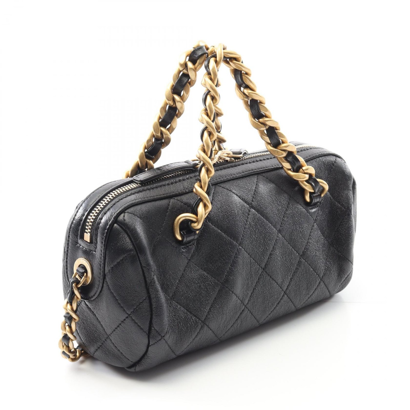 Chanel Matelasse Bowling Bag Shoulder Lambskin Sheepskin r6_0811