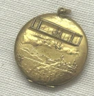GORGEOUS ART DECO GOLD FILLED PHOTO LOCKET PENDANT.AIRPLANE DESIGN c1920