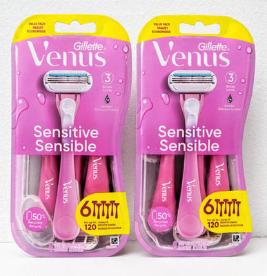 Gillette Venus Sensitive Disposable Razors for Women, 3-Blade, (2 Pack)