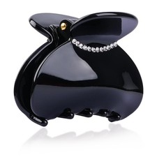 Black Acetate Medium Claw Clip Women Small Jaw Hair Clamp Rhinestones 2.28 Inch