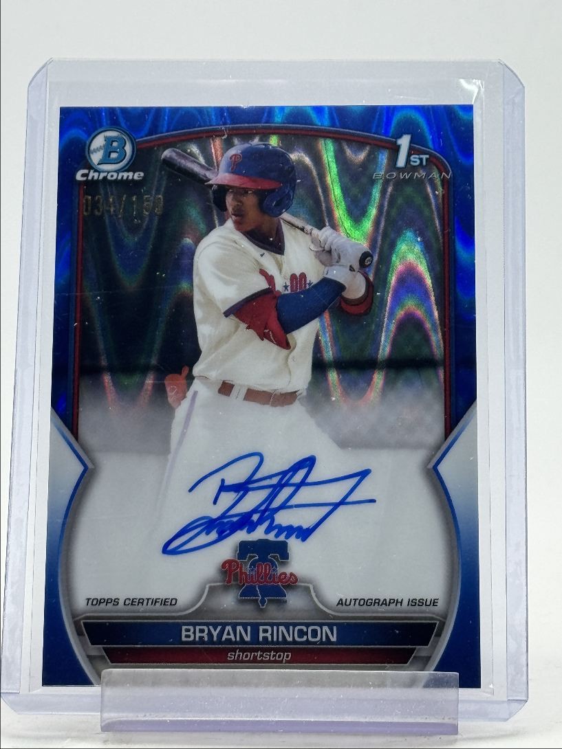 BRYAN RINCON 2023 BOWMAN CHROME 1ST AUTOGRAPH BLUE RAYWAVE AUTO /150 Q0673