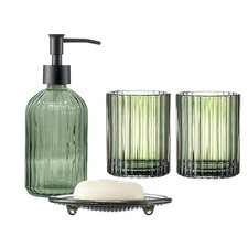 Green Glass Bathroom Accessories Set, 4Pcs Bathroom Set with Soap Dispenser, ...