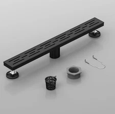 NeoDrain 24” Linear Rectangle Shower Drain Matte Black Brick Pattern Grate