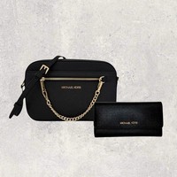 Michael Kors Mk Tasche UmhäNgetasche GeldböRse Jet Set Travel Schwarz Leder Neu