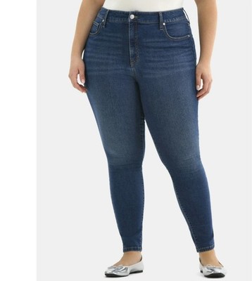 Terra & Sky Women's Plus Size Skinny High Rise Jeans, Size 22W Dark Wash Blue 