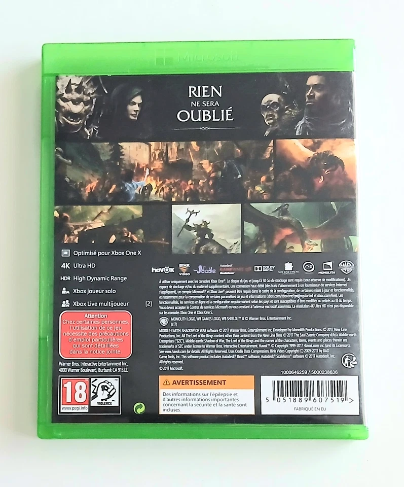 Jeu La Terre Du Millier L’ombre De La Guerre + Steelbook Jeu Microsoft Xbox One, photo 3 sur 4