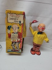 Vintage 1950's Ko Ko Mechanical Wind Up Sandwich Man Tin Toy TN Nomura