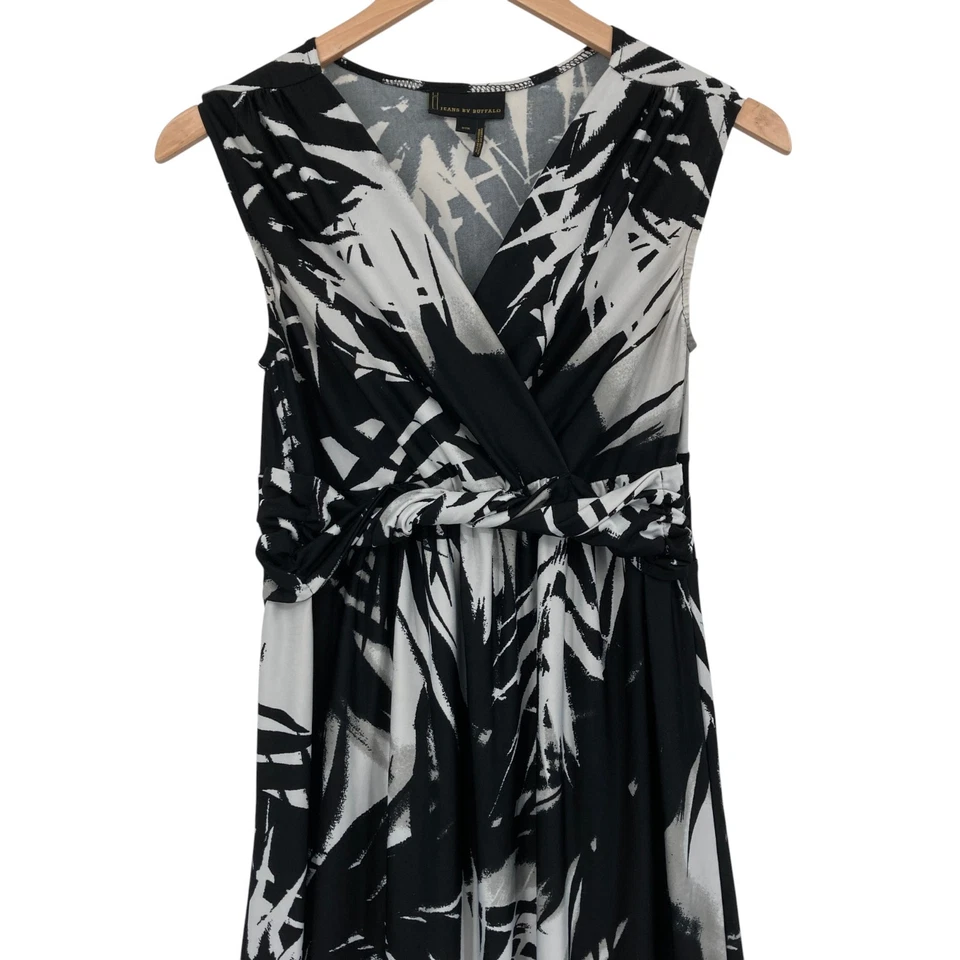 i Jeans by Buffalo Womens Maxi Dress S Black White Leaf Vacation Boho Resort - Image 3 of 4