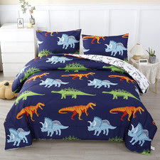 Cartoon Dinosaur Comforter Set, Dark Blue Dinosaur Kids Bedding Set for Boys, Di