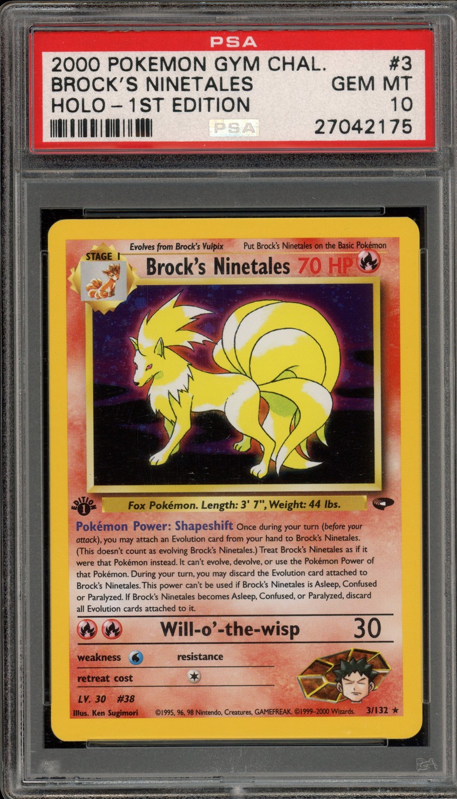 Pokemon Brock's Ninetales Gym Challenge 1st Edition Holo Rare #3 PSA 10 Gem Mint