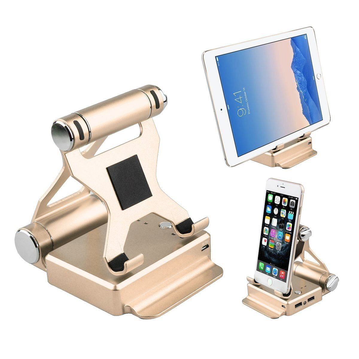 Gold Podium Stand with 200% Extended Battery for iPad and iPhone