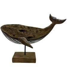 Decorative Wooden Whale Statue Coastal Whale Figurine with Natural Wood Des...