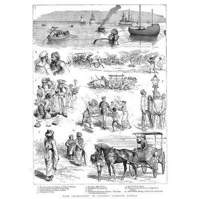 CEYLON HMS Agamemnon in Colombo Harbour - Antique Print 1885
