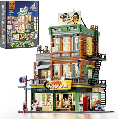 FUNWHOLE Record Store Lighting Building Bricks Set - Street Fusion City Town Aud