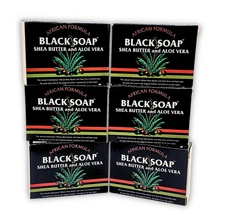 6x African Formula Black Soap with Shea Butter & Aloe Vera Bar, 3.5 oz