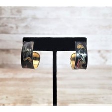 Vintage Earrings For Pierced Ears - Large Hoop Black with Colored Swirls