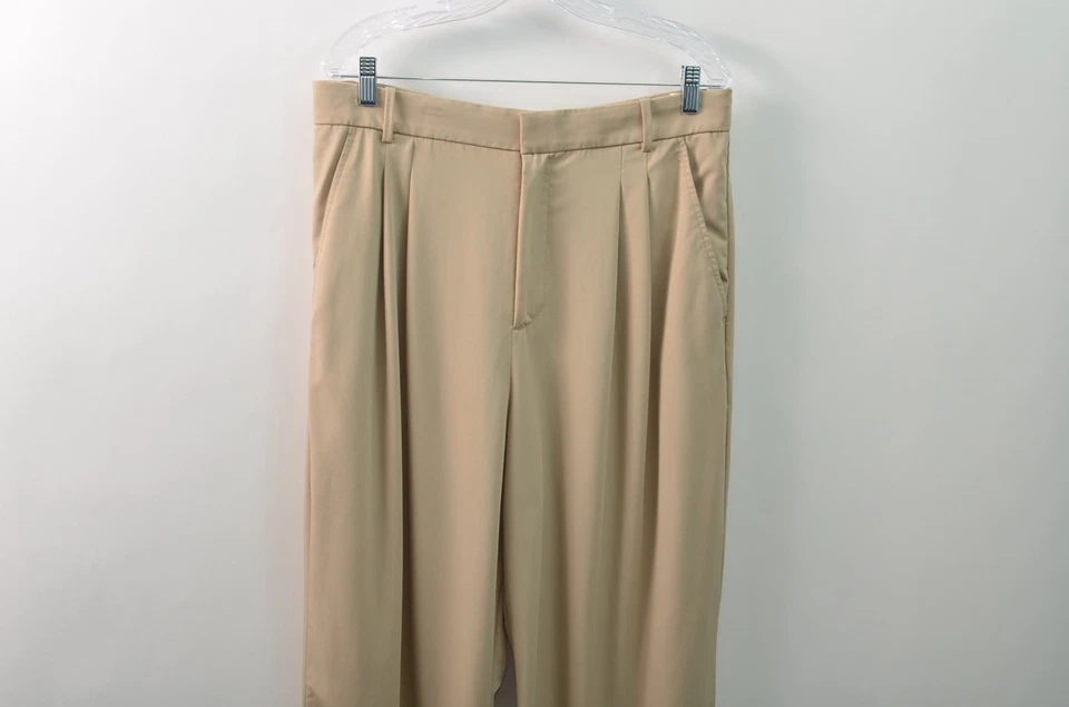 Pantalones de lana Banana Republic Vasto pierna ancha para mujer 14 color tostado tela italiana plisada Foto 3 de 4