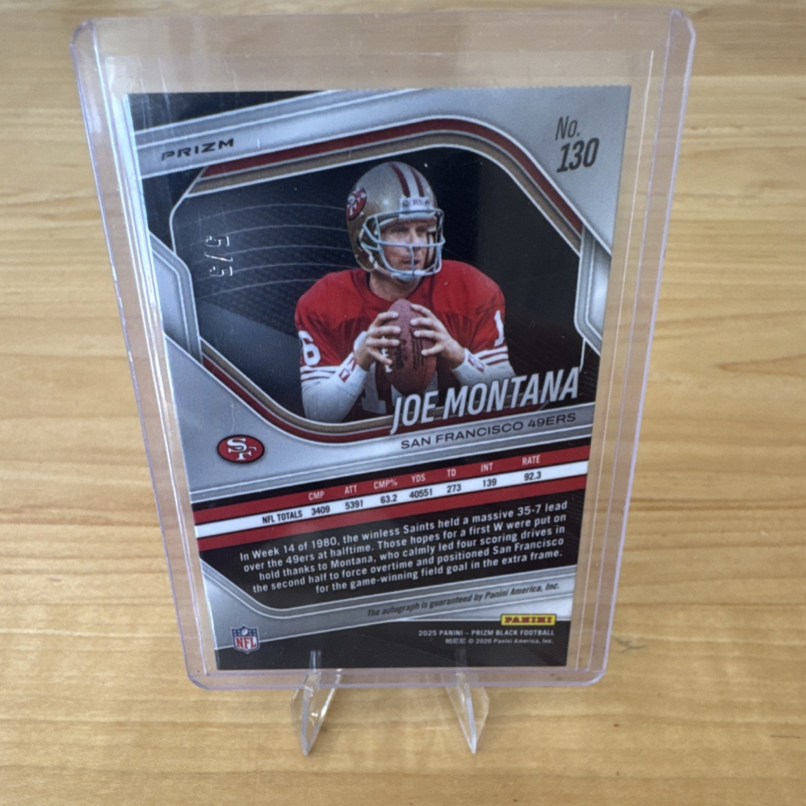 Panini Prizm Black 2025 Football Joe Montana Gold Vinyl Auto 5/5 #130 49ers view 2