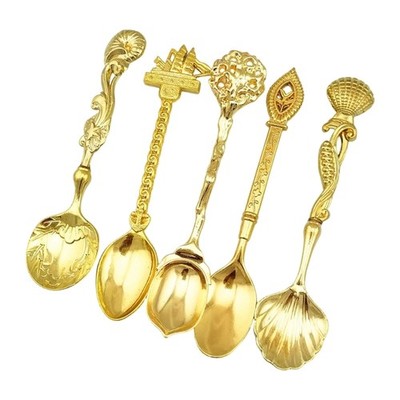 5pc Decorative Relief Pattern Utensils Solid Metal Spoons Ideal for Hosting